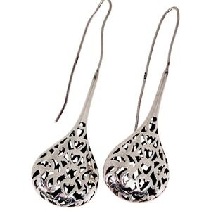 Antique 925 Sterling Silver Dangle Drop Earrings Heart Cutout Handmade Jewelry